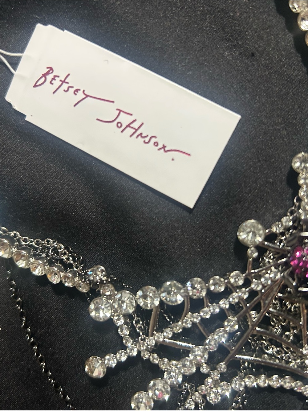 Betsey Johnson Black and Clear Spiderweb Necklace with Pink Accent - Picture 3 of 4